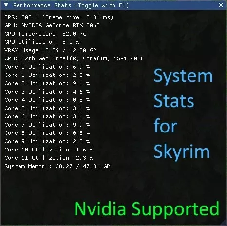 System Stats ユーティリティ - Skyrim Special Edition Mod データベース MOD紹介・まとめサイト